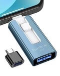 GNASEET Cle USB 256 Go, Clé USB 3.0 Transfert Grande Vitesse, 4 en 1 Clef USB Photo Stick Mémoire Externe pour iOS, Android, Pad, Type C et PC, Cle USB C Stockage Photos, Vidéos, Fichiers(Bleu)