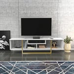 DECOROTIKA Asal 150 cm Wide TV Unit with Open Storage Shelves for Living Room, Bedroom, Metal Frame TV Stand - For TVs up to 65 inch - White