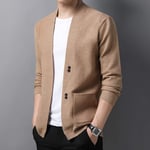 QINGNIU Sweater,Autumn and winter men's fashion cardigan wool sweater coat casual knitted pull short slim sweater khaki,XXL