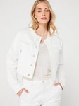 BOSS BLACK Collarless Denim Jacket - White, White, Size 12, Women