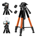 JOILCAN Camera Tripod for Canon Nikon Sony, 65" Aluminum Alloy Tripod Stand with Detachable Head & Phone Holder, Lightweight DSLR Tripod for Smartphone/Vlog/Streaming, Max Load 5.5kg - Orange