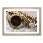 Big Box Art Saxophone Instrument & Sheet Music Framed Wall Art Picture Print Ready to Hang, Oak A2 (62 x 45 cm)