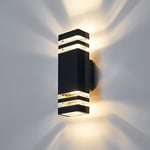 CELAVY Outdoor Wall Lights Mains Powered Outside Up Down Lights, IP65 LED Porch Front Door Light, Square External GU10 Modern Lighting Exterior Electric Sconce Lamp Wall Mounted for House, Black