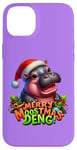 Coque pour iPhone 14 Plus Adorable bébé hippopotame Moo Deng Merry Moostmas Christmas Cheer