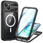 Lanhiem Coque pour iPhone 15 Étanche, IP68 Imperméable 360 Integral Renforcée Antipoussière Anti-Neige Resistante Waterproof Etui [Compatible avec MagSafe] Protection Housse pour iPhone 15, Noir