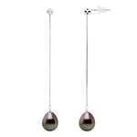 Ateliers Saint Germain Womens Earrings Prestige -Diamonds 0,02 Cts - White Gold - Real Cultured Tahiti Pearls Pear 9-10 mm - Black - One Size