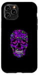 Coque pour iPhone 11 Pro Fleur noire en sucre Motif tête de mort Violet