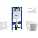 Duofix - Bâti-support pour wc suspendu avec plaque de déclenchement Sigma20, blanc/chrome poli + Tece One - toilette japonaise et abattant, Rimless,
