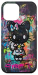 Coque pour iPhone 12 Pro Max Graffiti gothique noir Kitty Hello Halloween Print