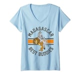 Madagascar Alex And Marty Best Buddies Striped Text Poster V-Neck T-Shirt