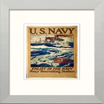 Lumartos, Vintage Poster US Navy Help Your Country! Enlist In The Navy Contemporary Home Decor Wall Art Print, Matt Silver Frame, 8 x 8 Inches