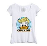 T-Shirt Femme Col Echancré Donald Trump - Quack Off Parodie Film Président Anime