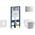 Duofix - Bâti-support pour wc suspendu avec plaque de déclenchement Sigma01, chrome poli + Tece One, toilette japonaise et abattant, Rimless,