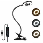 Shmshng - 7W Usb Lampe De Bureau à Pince, 3 Couleurs Et 10 Luminosité Réglables, 48 Led 350° Flexible, Lampe Pince Pour Lit, Liseuse Lampe De Lecture