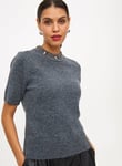 Tu Dark Grey Rhinestone Detail Short Sleeve Knitted Top 12 female