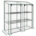 Outsunny Mini Serre de Jardin 3 Niveaux avec bâche en Plastique renforcée, 2 Portes enroulables, 6 étagères, dim. 143L x 46l x 141/151H cm