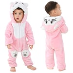 COOKY.D Infantile à Capuche Bébé Barboteuses Doux Flanelle Hiver Animaux Cosplay Costume Combinaison pour Bébés Filles Garçons, 12-18 Mois, Chat