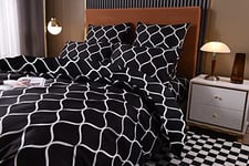 Parure de lit 240x260 Blanche Noire Adulte 2 Personnes Satin Sets de Housse de Couette Ensembles Literie Modern Noir et Blanc Linge de Lit avec Fermeture éclair et 2x 65x65cm Taies d'oreiller