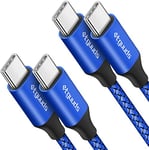 etguuds USB C to USB C Cable [1M 2-Pack], USB Type-C Charger Cable 60W Fast Charging Nylon Braided for iPhone 16 15 Pro Max Samsung Galaxy S24 Ultra S24 S23 Note 20 Plus A54 A70 (Blue)