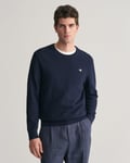 Gant Mens Structured Cotton Crew Neck Jumper - Dark Blue - Size Large