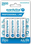 everActive Lot de 4 Piles AA 2600 mAh NI-MH Mignon R6 Rechargeables préchargées Haute Performance Professional Line 1,2 V 1 Carte Blister Blanc