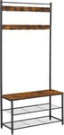 VASAGLE Coat Rack, Coat Stand with Shoe Storage Bench, Hall Tree with Shoe Rack,