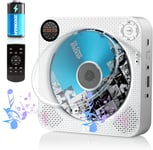 Lecteur CD Portable,Lecteur CD Mural Rechargeable avec Bluetooth et Haut-Parleur HiFi,Home Boombox Radio FM avec télécommande,baladeur CD Portable,Cache Anti-poussière,écran LED,USB,AUX