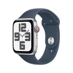 Apple Watch SE GPS + Cellular Boîtier en Aluminium Argent de 44 mm avec Bracelet Sport Bleu Orage M/L