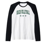 Beach Volleyball All Green Stars Classic Retro Varsity Text Raglan Baseball Tee