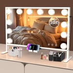 Miroir Maquillage Hollywood Lumineux réglable en Hauteur - BESTOPE Pro Miroir LED Coiffeuse 60x35cm Miroir Hollywood avec Organisateur de Maquillage 3 Modes de Couleurs