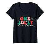 Womens One Jolly Air Force Christmas Retro Matching V-Neck T-Shirt