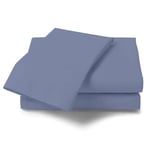 Drap Plat de qualité hôtelière en Percale de Polycoton Infroissable et Super Doux - Bleu - King Size