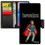 Coque Honor 7a Cuir Porte Cartes Super Geek Noir Jeux Video Humour Heros Etui Gamer Comics Drole Antichoc Play Flip Case Console Bd