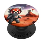 Red Panda Astronaute Exploring Planet. Alien Rock Space PopSockets PopGrip Interchangeable