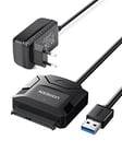 UGREEN Adaptateur USB 3.0 vers SATA Câble SATA pour Disque Dur 2,5 3,5 Pouces HDD SSD Supporte UASP Trim avec Alimentation Supplémentaire 12 V 2 A