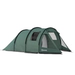 Outsunny 3-4 Persons Tunnel Tent, Two Room Camping Tent w/ Windows, Green