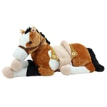 Sweety Toys- Plüsch Lucky 6502 Cheval géant couché avec Selle Taille XXL, Marron/Beige