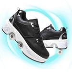 Fbestxie Roller Skates for Kids Skating Shoes Adult Children's Automatic Walking Shoes Invisible Pulley Shoes Skates Comfortable Breathable for Indoor and Outdoor,black white,39