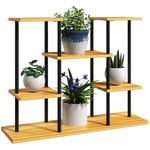 Outsunny Support plantes intérieur, étagère plante à 6 niveaux, cadre en acier base en bois massif, porte plante pour salon, balcon, jardin, bois naturel