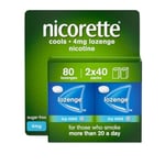 Nicorette Cools 4mg Lozenge, 80 Lozenges (2 x 40 Packs), Effective and Discreet Quit Smoking Aid for Cigarettes, Nicotine Lozenges with Dual-Layer Icy Mint Flavour Release