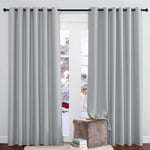 PONY DANCE Rideaux Occultants - Lot de 2 Rideaux Salon Uni avec Oeillets Prêt à Poser Draperies Lumineux Bloquer pour Maison Chambre, L 200 x H 260 cm, Gris Argenté, 2 Pièces