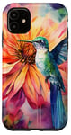 iPhone 11 Colorful Watercolor Sunflower Nature Purple Blue Hummingbird Case