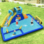 Château Gonflable 6 en 1 avec Escalade Toboggan à Jet d'Eau Grande Piscine Cadre de Football/Basket-ball avec Souffleur 680W - Costway