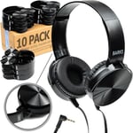 Bulk Classroom Headphones (10 Pack) - On-Ear Premium Student Bulk Headphones: Perfect for Kids, K-12 Classrooms, Schools & Class Sets (Great Value, Durable, Noise Reducing, Comfortable, Easy-to-Clean)