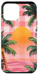 Coque pour iPhone 12 Pro Max Rose Art Déco Plage à Carreaux Coucher De Soleil Océan Whimsical Palm