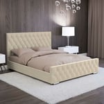 Tiziano - Lit double capitonné 140x190 cm avec coffre en velours beige - Beige