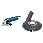 Bosch Professional Winkelschleifer GWS 1400 (1.400-W-Motor, 125 mm Scheiben-Ø, Aufnahmeflansch, Schutzhaube, Spannmutter, Zweilochschlüssel) + Absaughaube mit Bürstenkranz (115/125 mm, Zubehör)