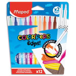 Maped Pochette de 12 feutres coloriage Color Peps OOPS. Inclus 2 effaceurs. Pointe conique