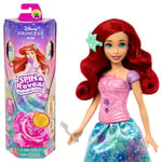 Mattel Princesses Disney Spin & Reveal Coffret avec poupée Ariel et 11 surprises, dont 5 accessoires, 5 autocollants et une scène de jeu, jouet inspiré du film, HTV88