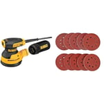 DEWALT - Ponceuse excentrique 280W ø125mm - DWE6423 & Disque de Ponçage 100pcs SPTA Disques Abrasifs 40/80/120/180/320/600/800/1000/1500/2000 Grain Taille de 125mm